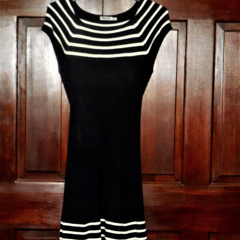Fit and Flare Sweater Dress Black and White